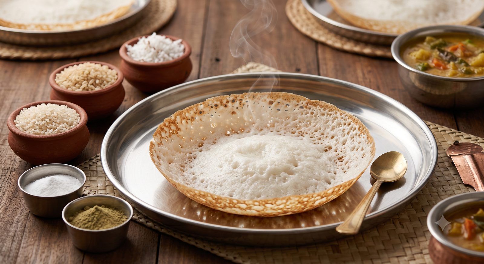 Photo of appam served on a steel plate