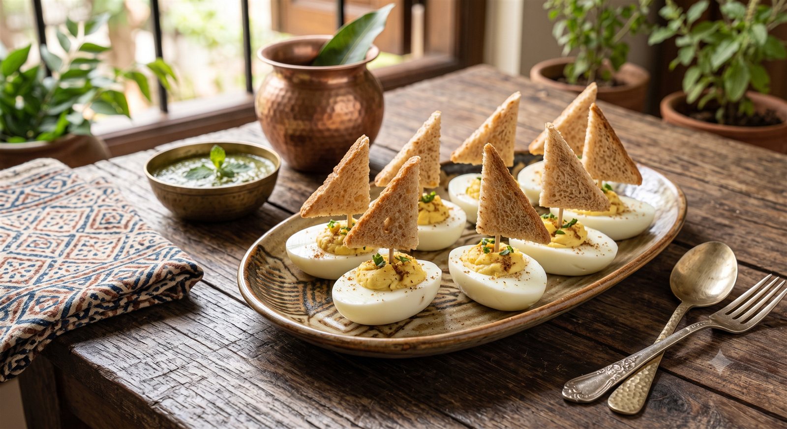 Photo of Boat Egg with the bread-slice sail propped in