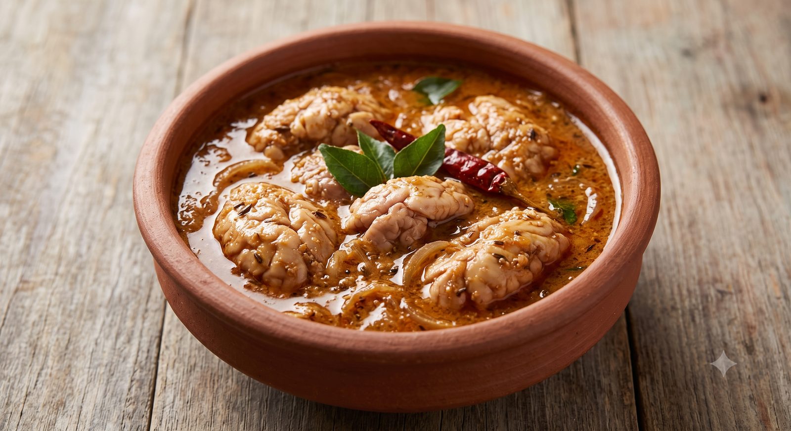 Photo of brain kuzhambu served in a clay bowl