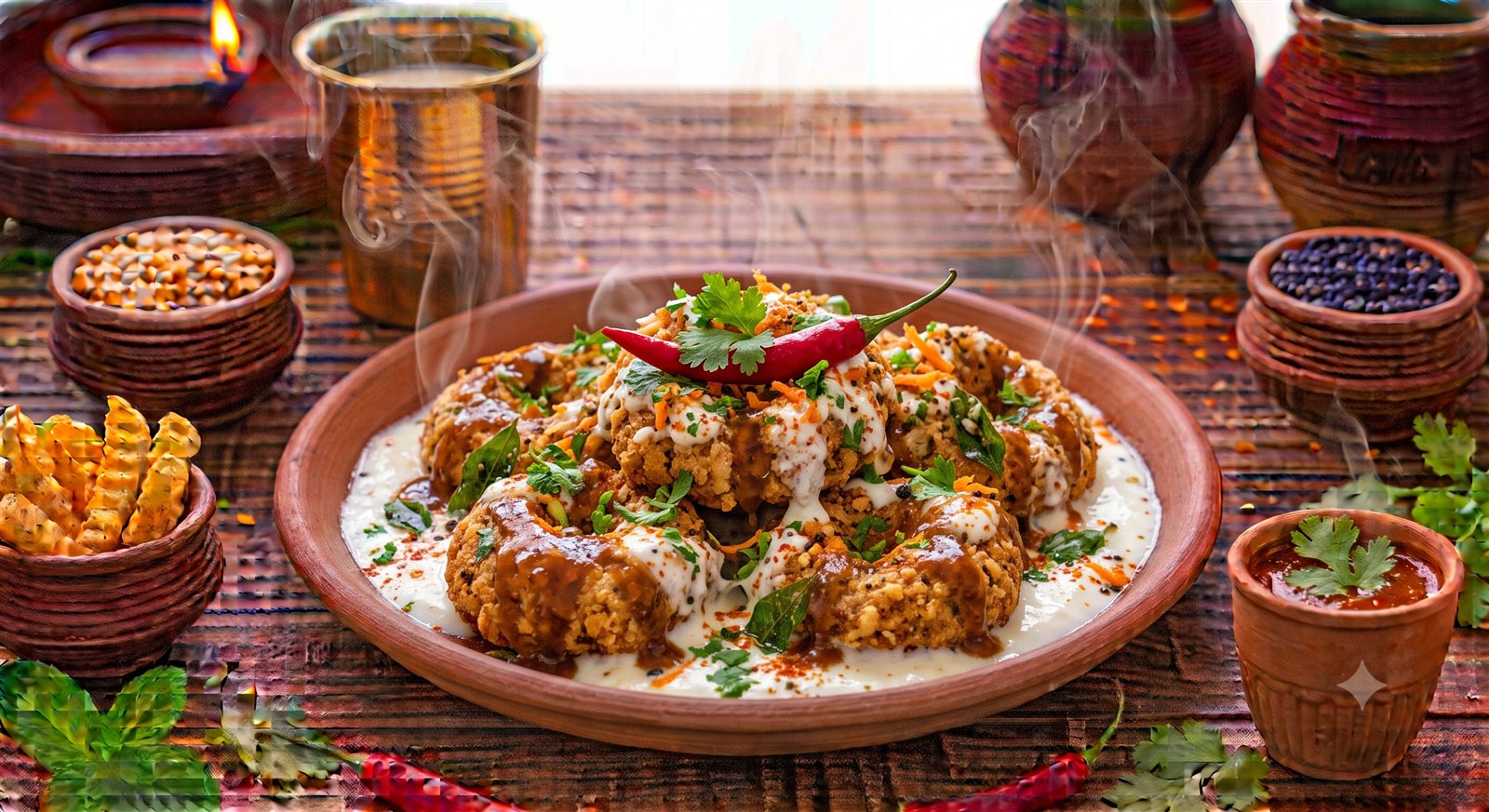Photo of Bread Dahi Vadai topped with curd and sweet chutney