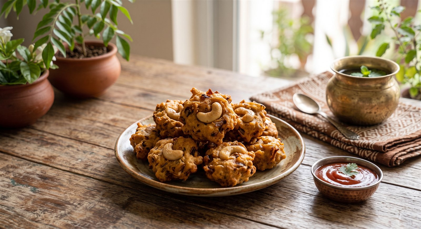 Photo of Cashew Pakoda served with ketchup