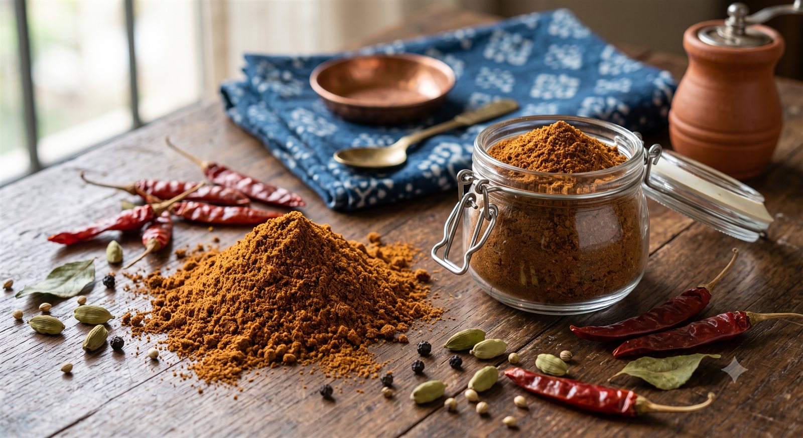 Photo of Chat Masala Powder in a glass jar