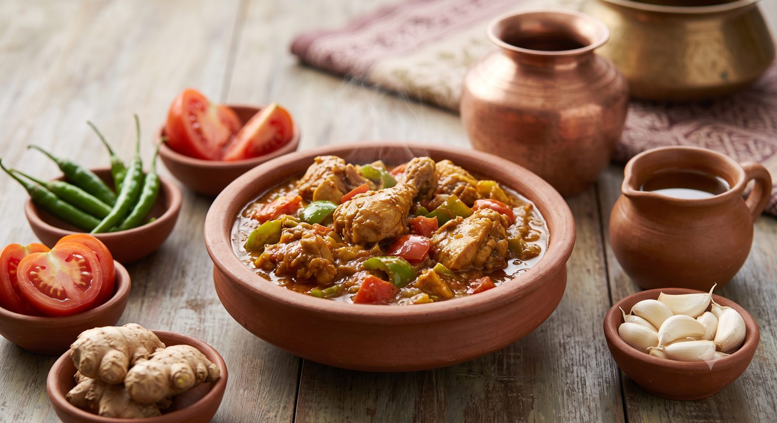 Photo of chicken kadai served in a clay bowl