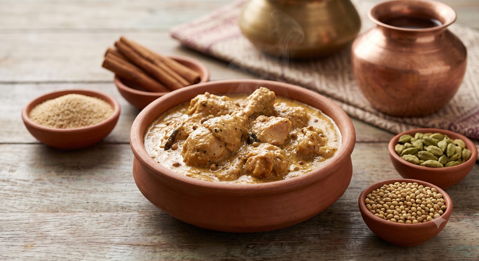 Photo of chicken kurma served in a clay bowl