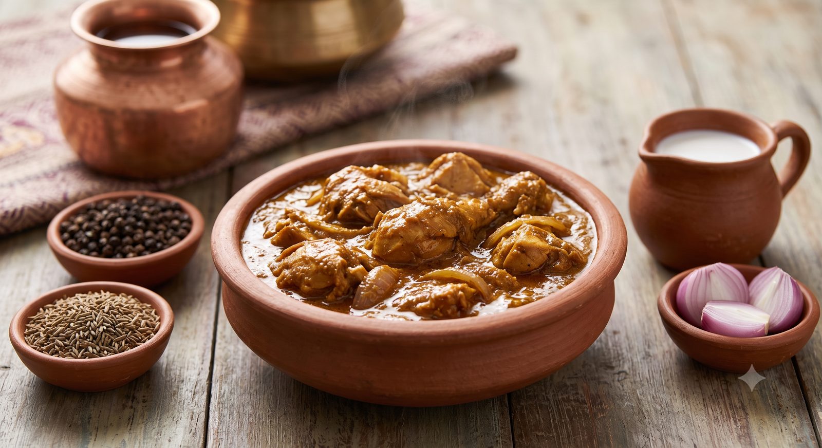 Photo of chicken kuzhambu served in a clay bowl
