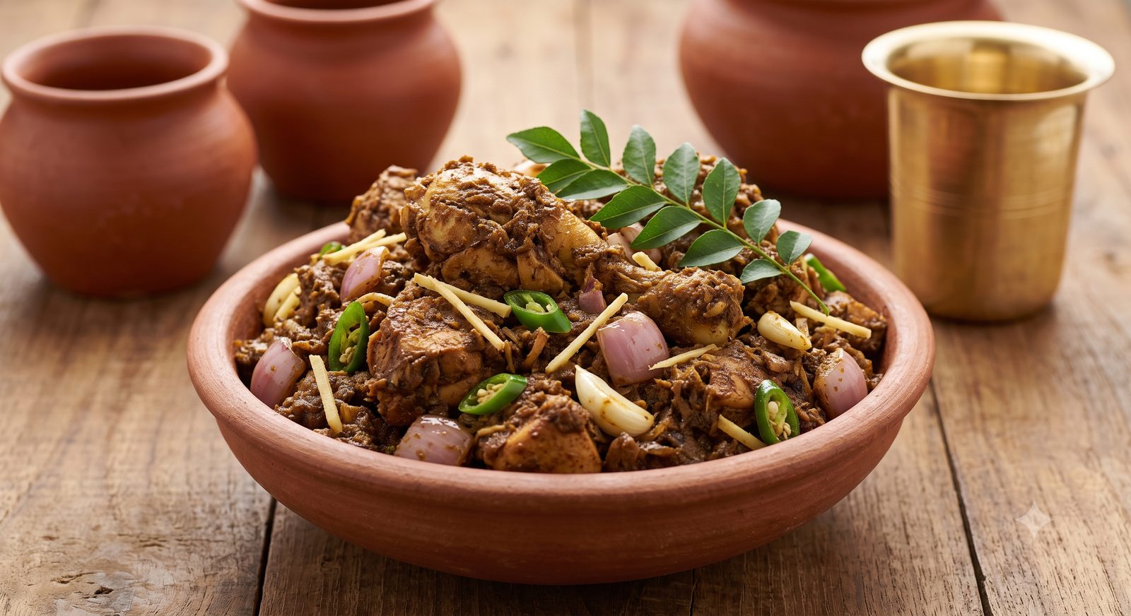 Photo of chicken sukka served in a clay bowl