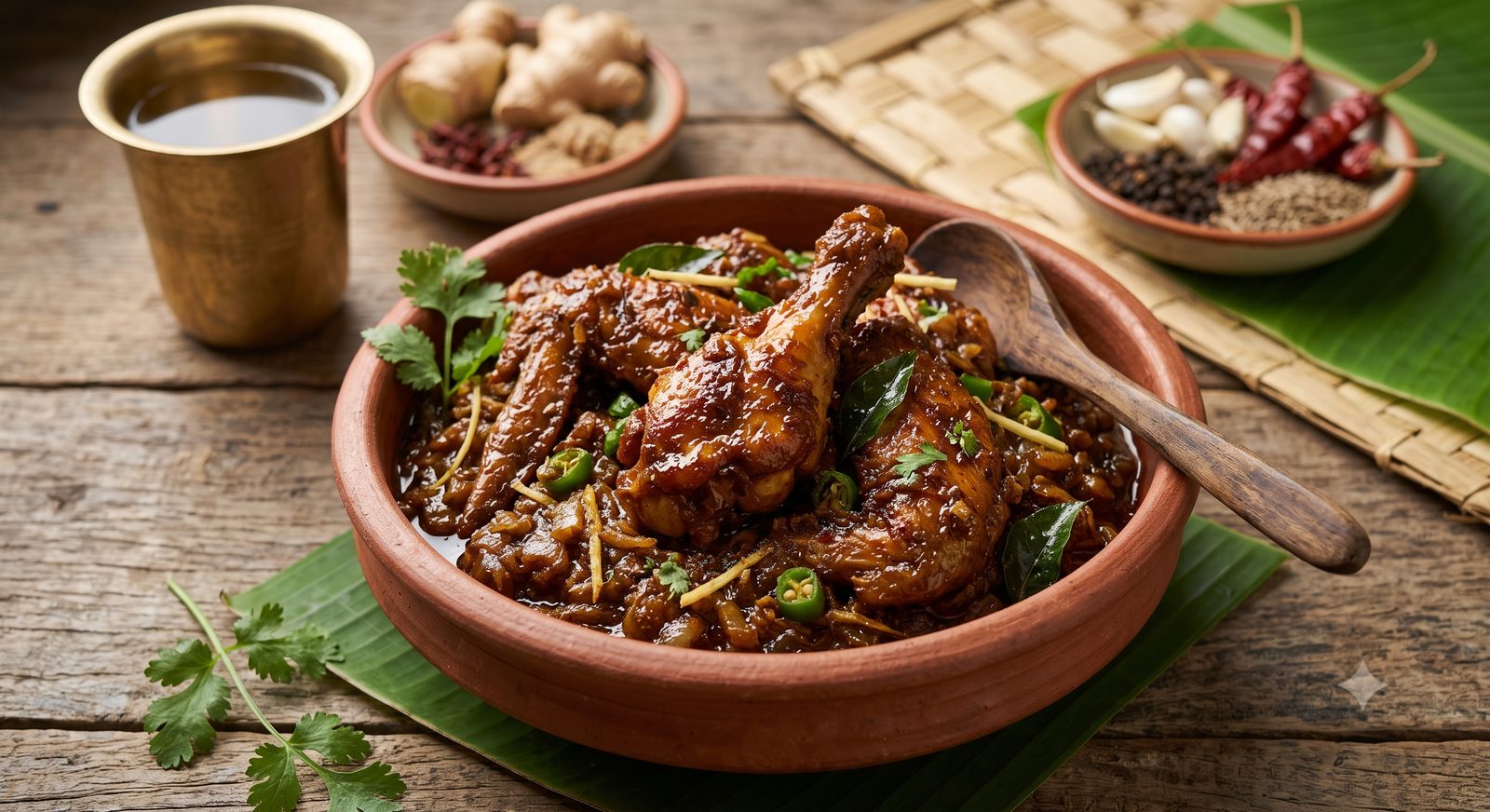 Photo of chicken wing masala served in a clay bowl