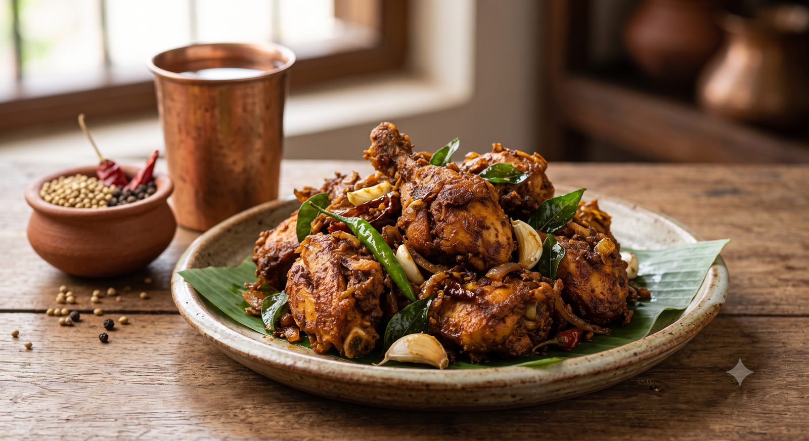 Photo of Chinese chicken fry served on a banana leaf