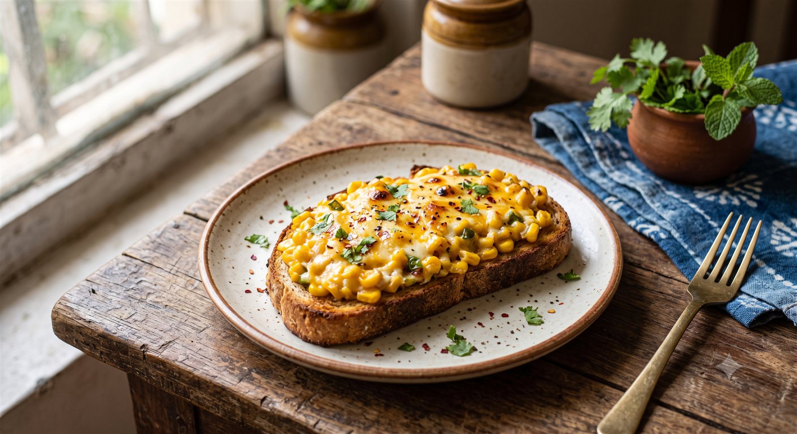 Photo of Corn Sandwich topped with melted cheese