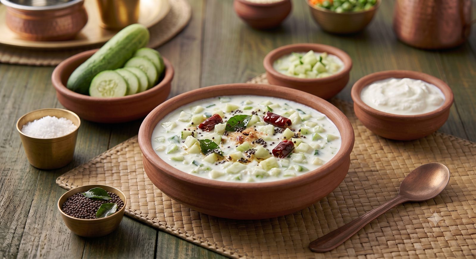 Photo of cucumber curd pachadi served in a clay bowl