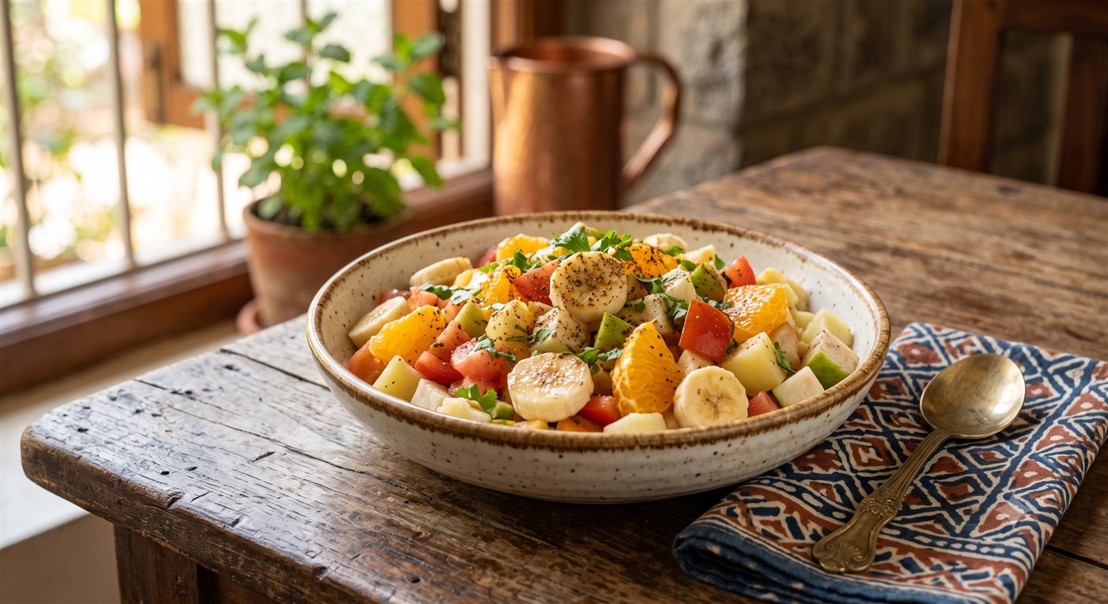 Photo of Fruit & Vegetable Chat garnished with chat masala