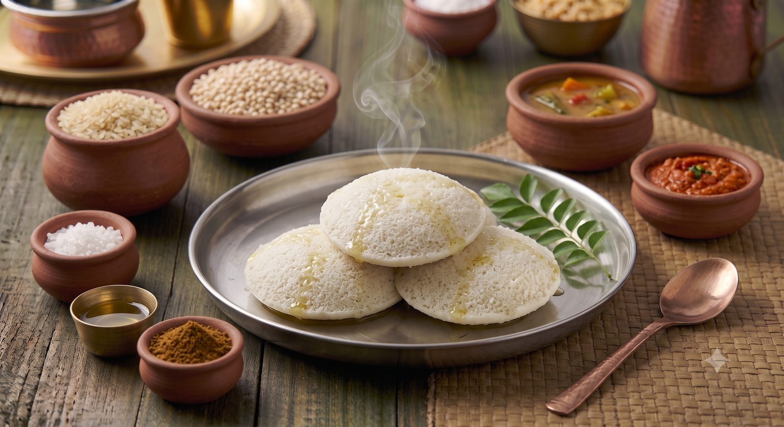 Photo of idli served on a steel plate