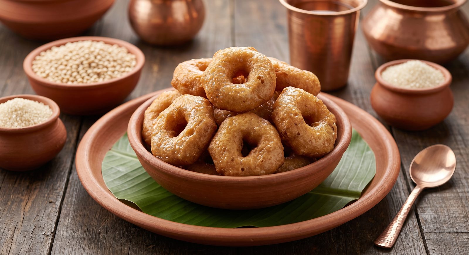 Photo of sweet vada served on a banana leaf