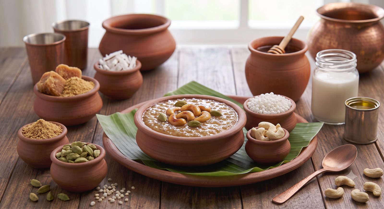 Photo of sago payasam served in a clay bowl