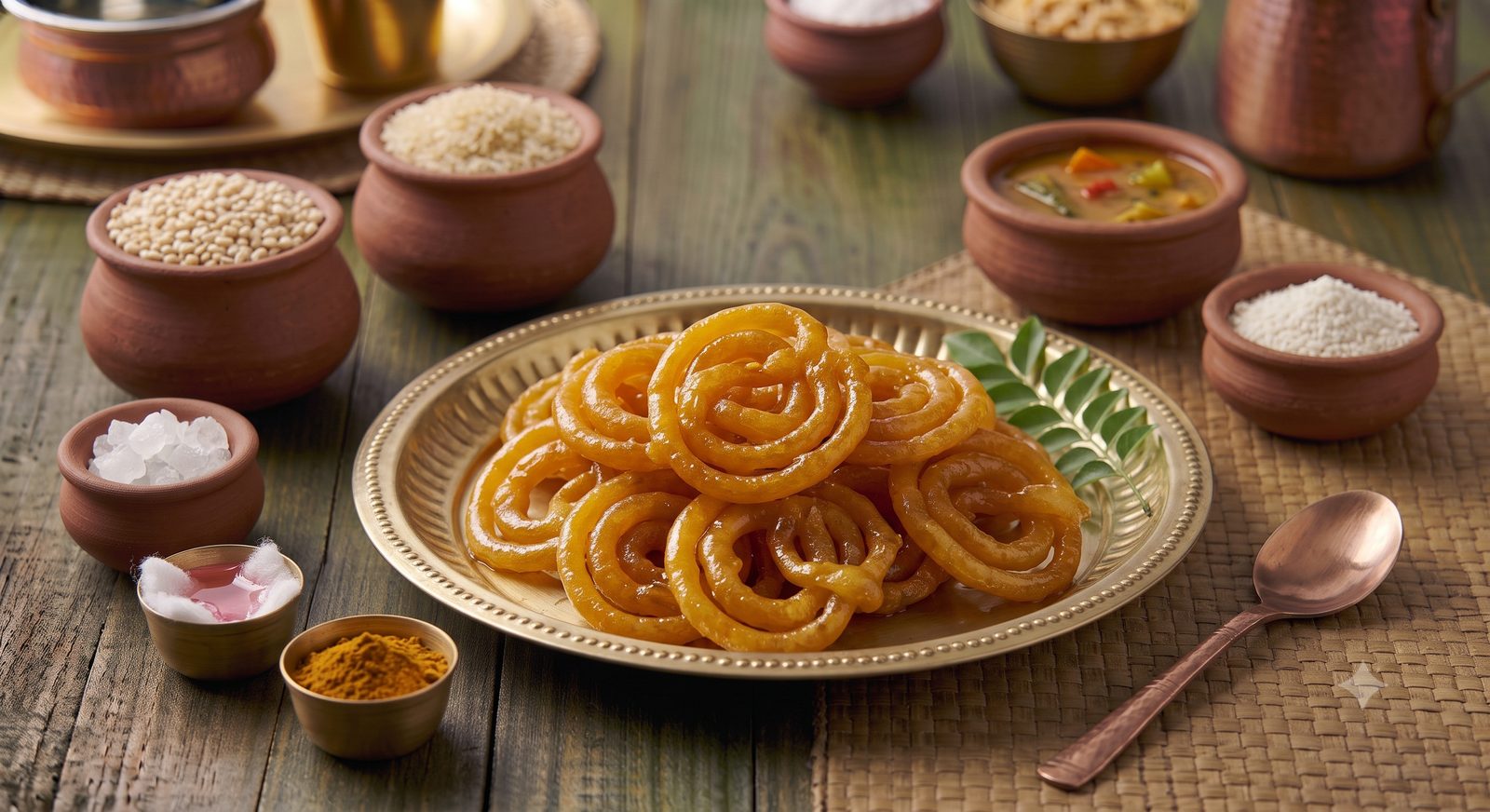 Photo of jilebi served on a brass plate