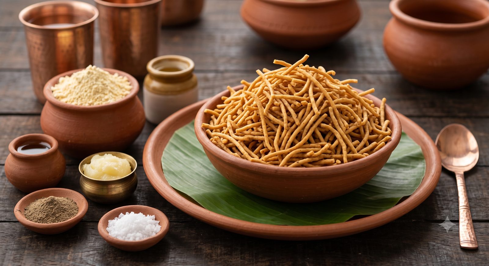 Photo of spicy sev served in a clay bowl