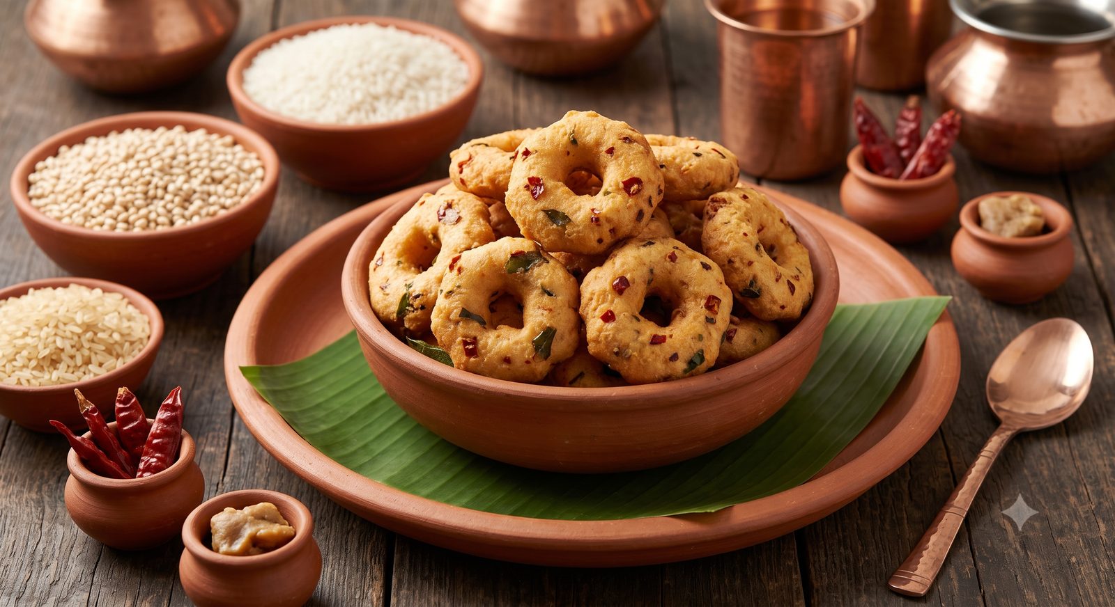 Photo of spicy vada served on a banana leaf