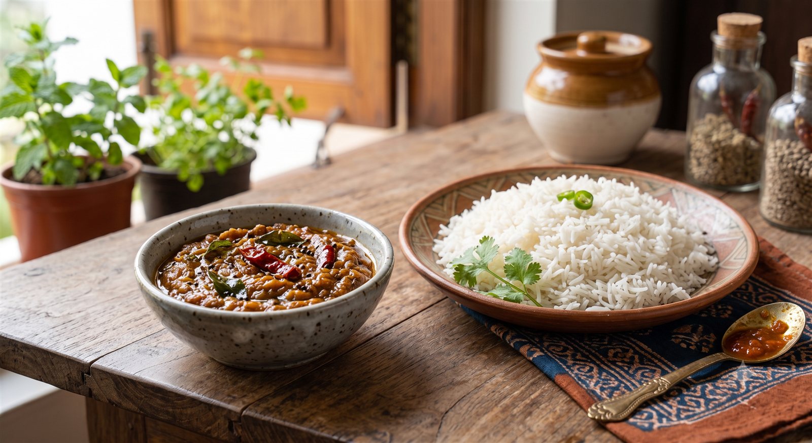 Photo of Kathirikkai Kosu (Brinjal Kosu) served beside rice