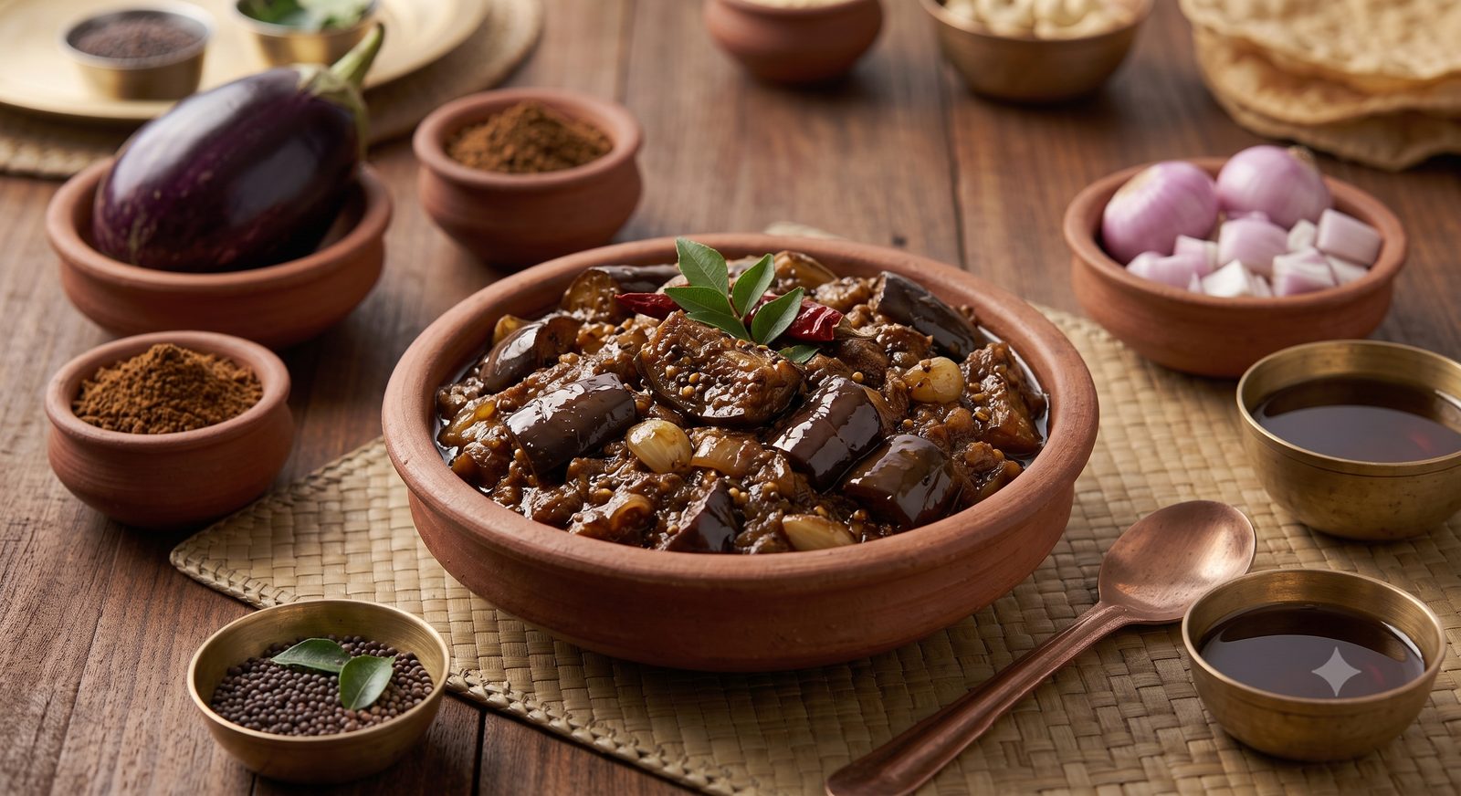 Photo of brinjal kothsu served in a clay bowl