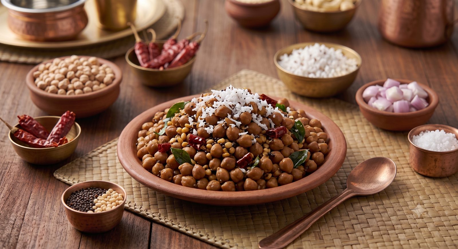 Photo of chickpea sundal served in a clay bowl