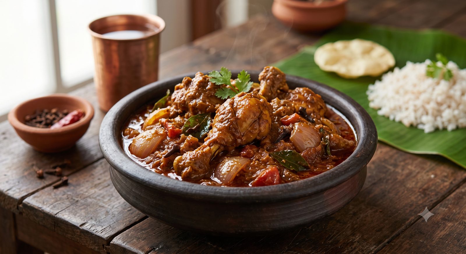 Photo of Madras chicken served in a clay bowl