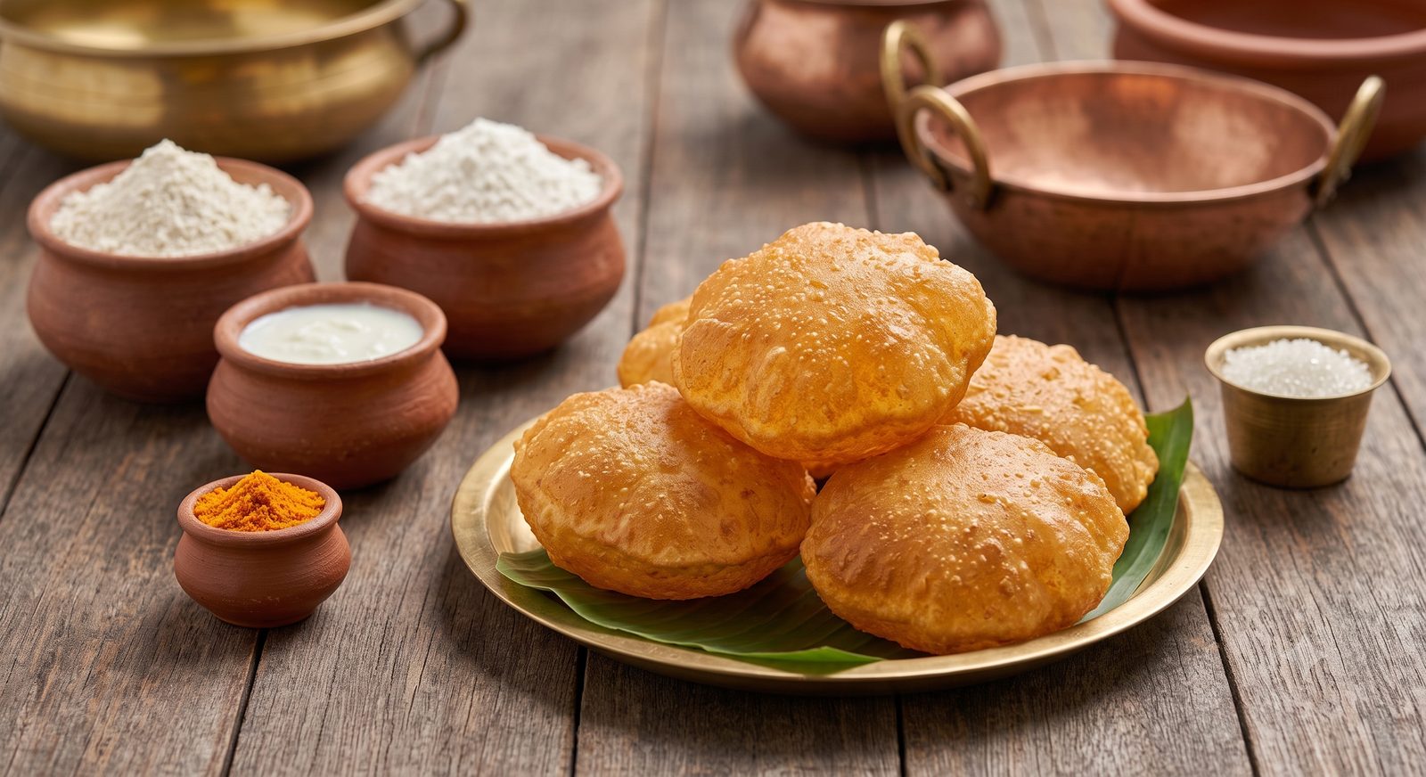 Photo of mal poori served on a brass plate