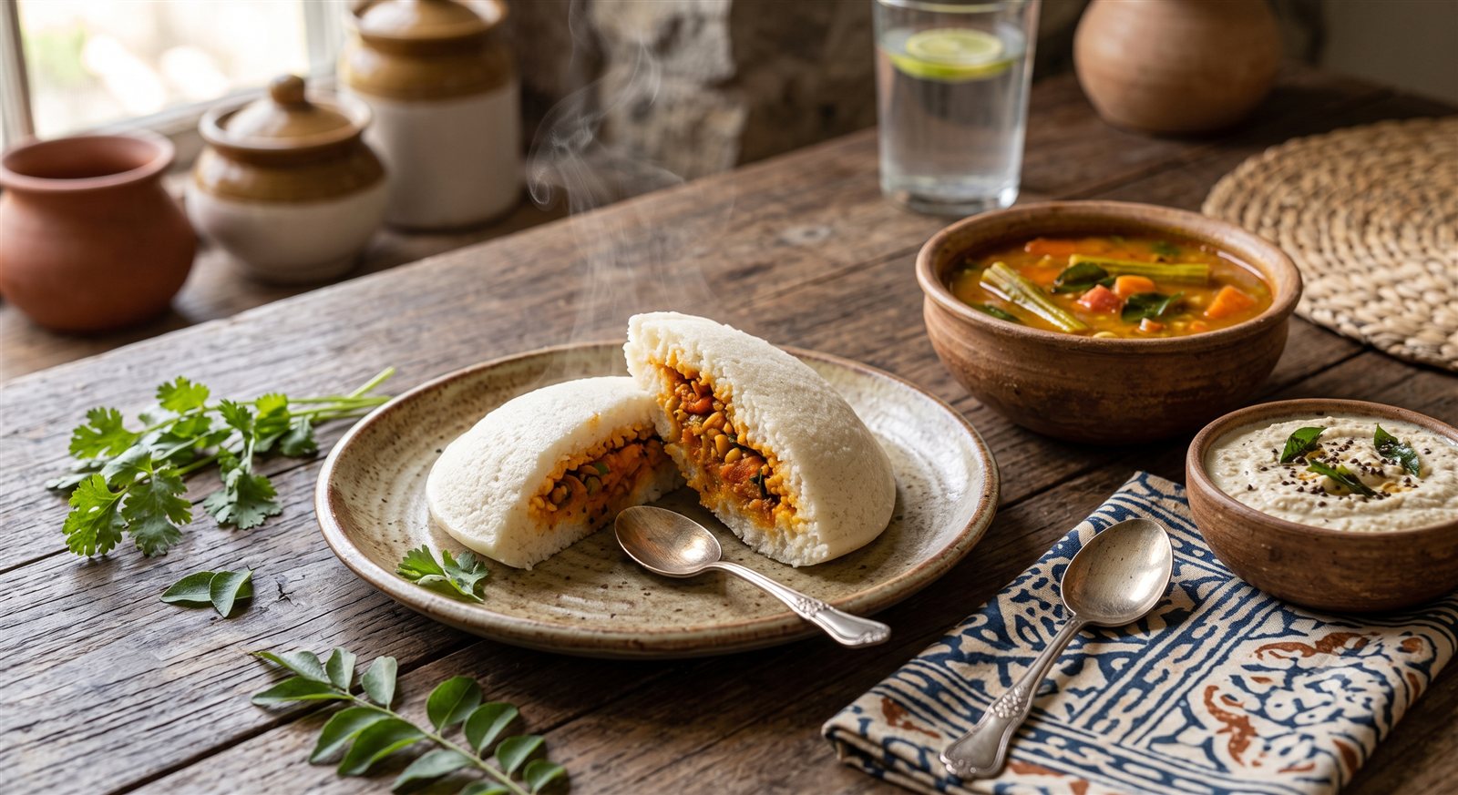 Photo of Masala Idli cut open showing the spiced vegetable filling
