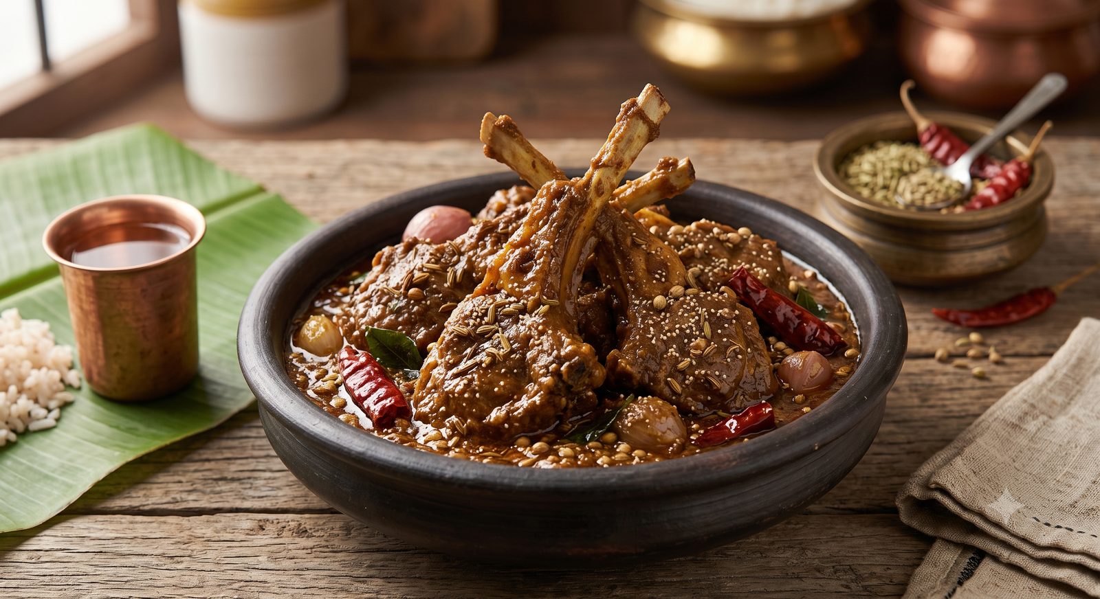 Photo of meat chops served in a clay bowl