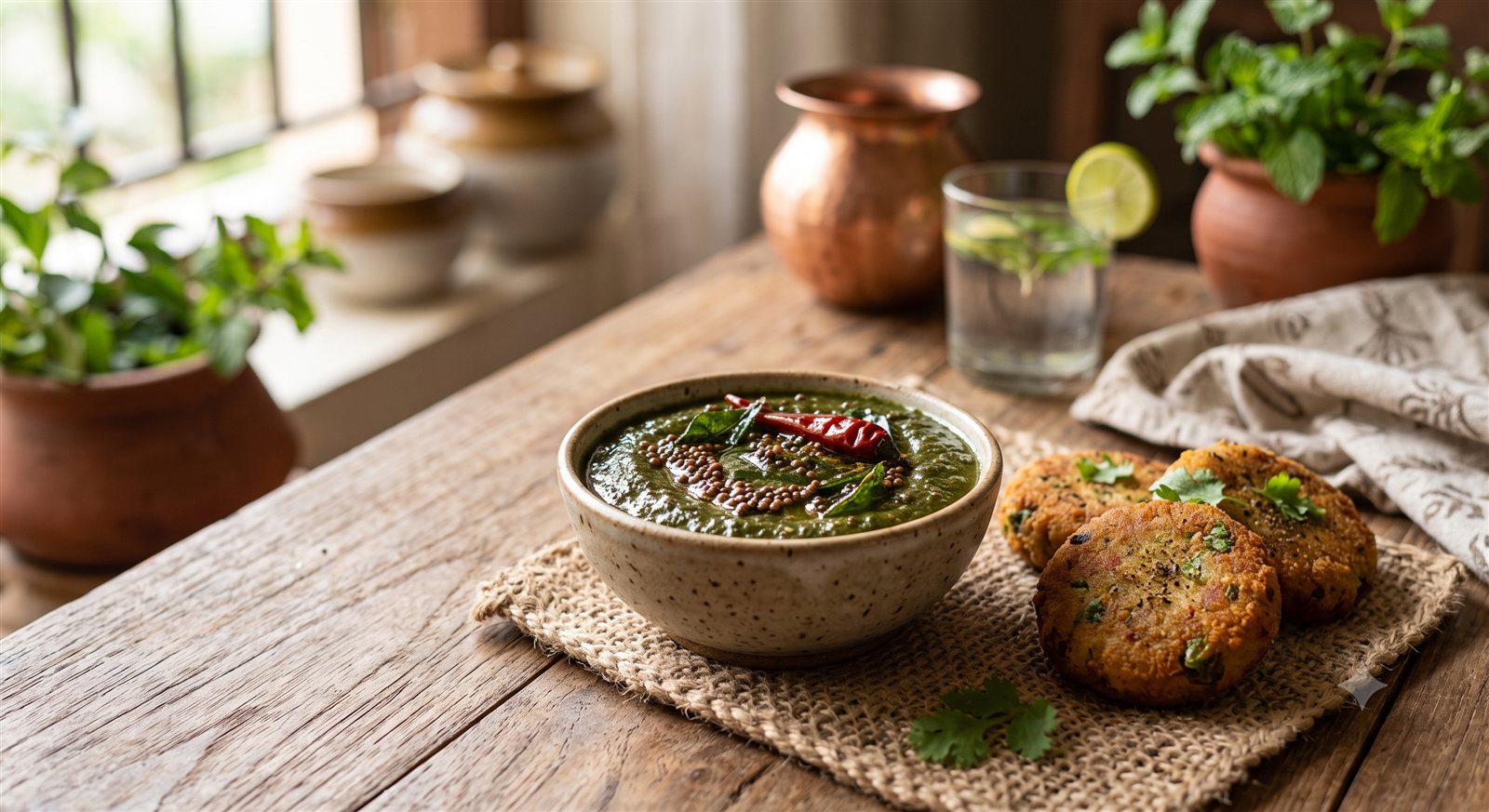 Photo of Mint Chutney (for Cutlets) with a mustard-seed tempering on top
