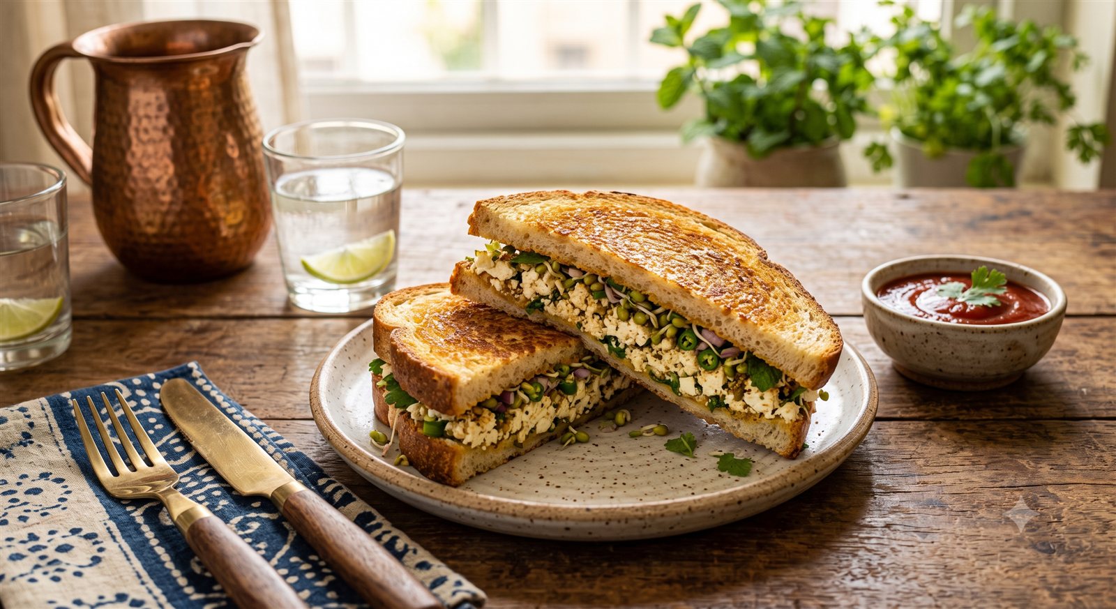 Photo of Paneer Sandwich served with ketchup