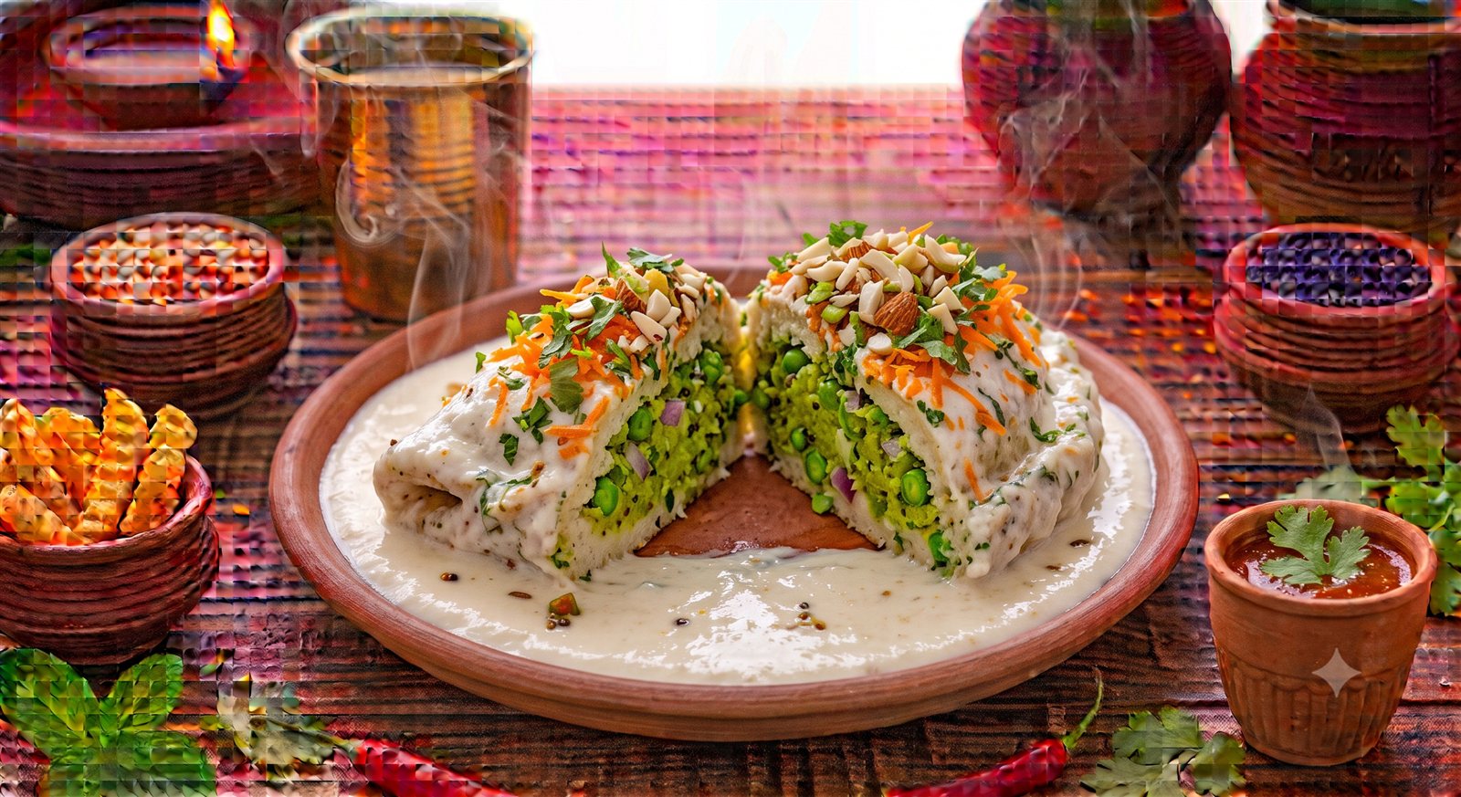Photo of Pattani Curd Vadai cut open showing the green pea filling