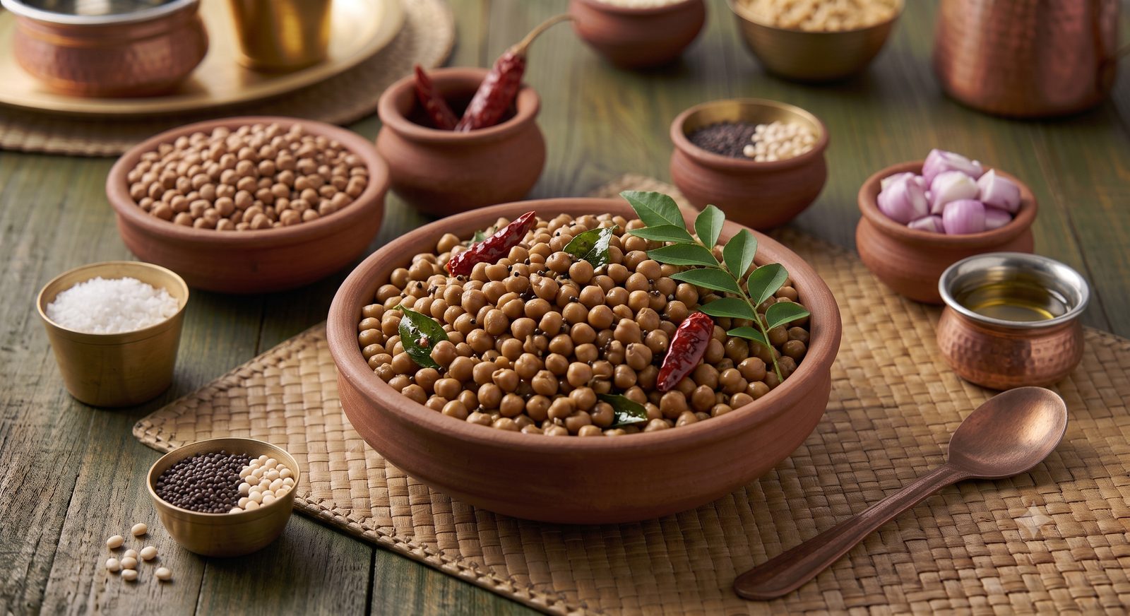 Photo of dried peas sundal served in a clay bowl