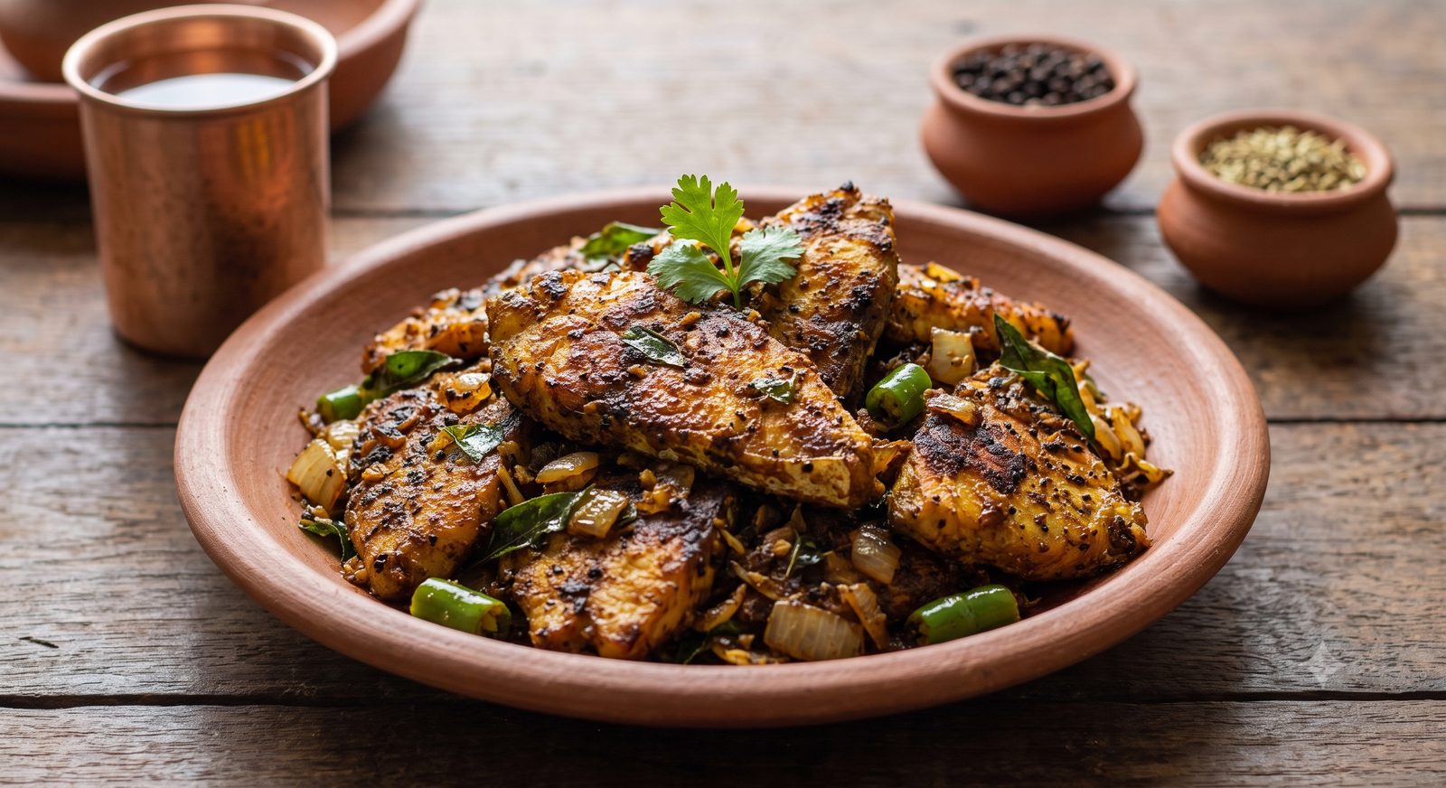 Photo of pepper fish masala served on a plate