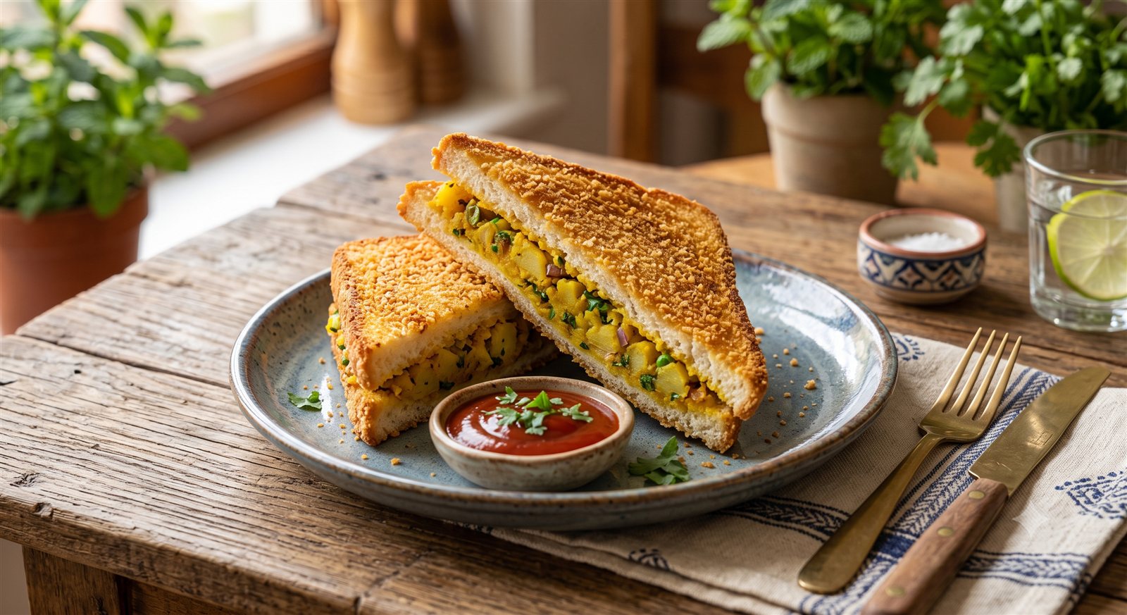 Photo of Potato Sandwich served with ketchup