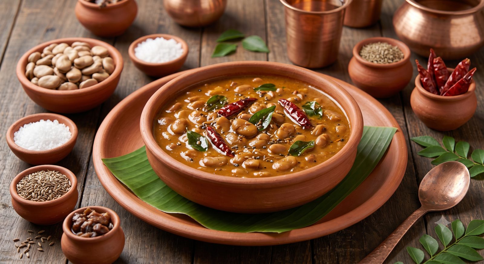 Photo of tamarind kuzhambu served in a clay bowl