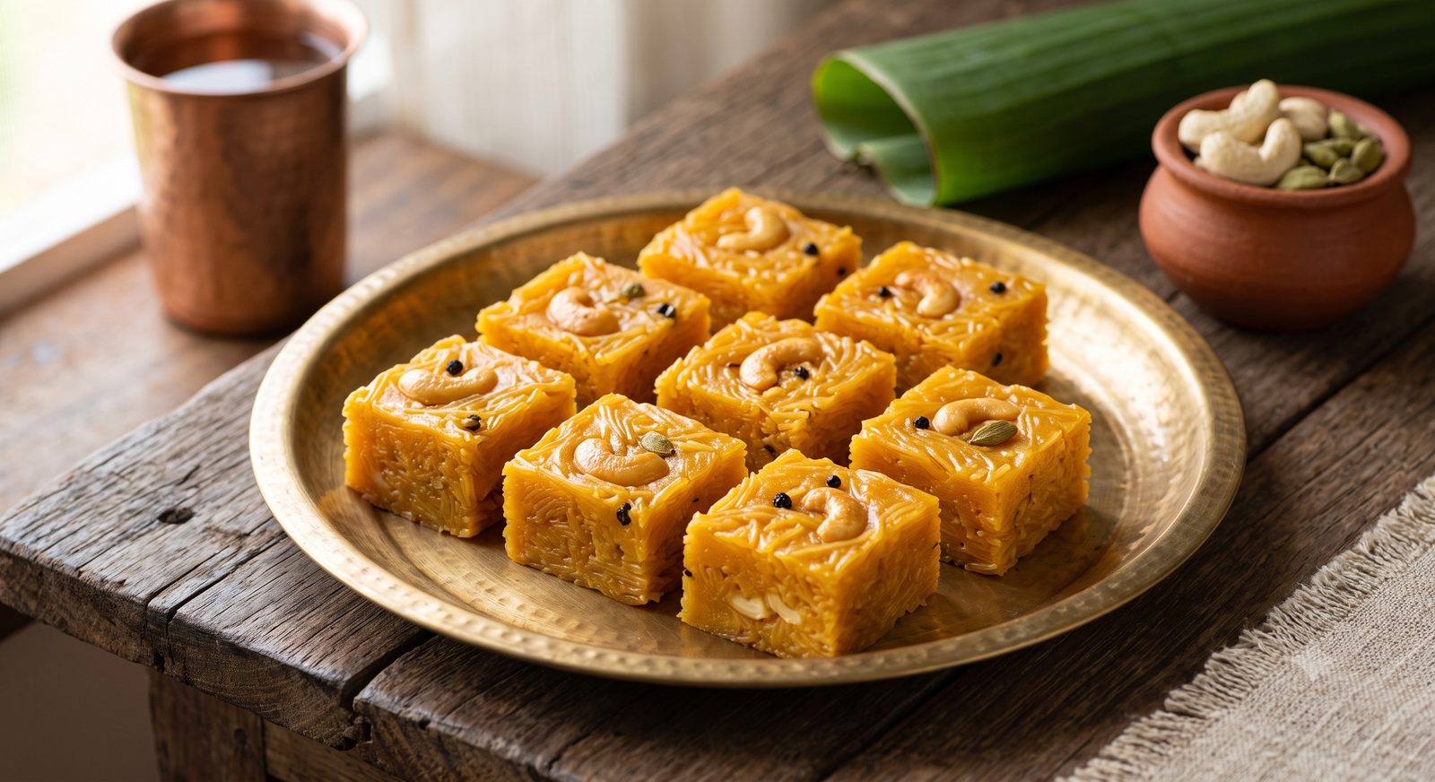 Photo of vermicelli kesari served on a leaf plate
