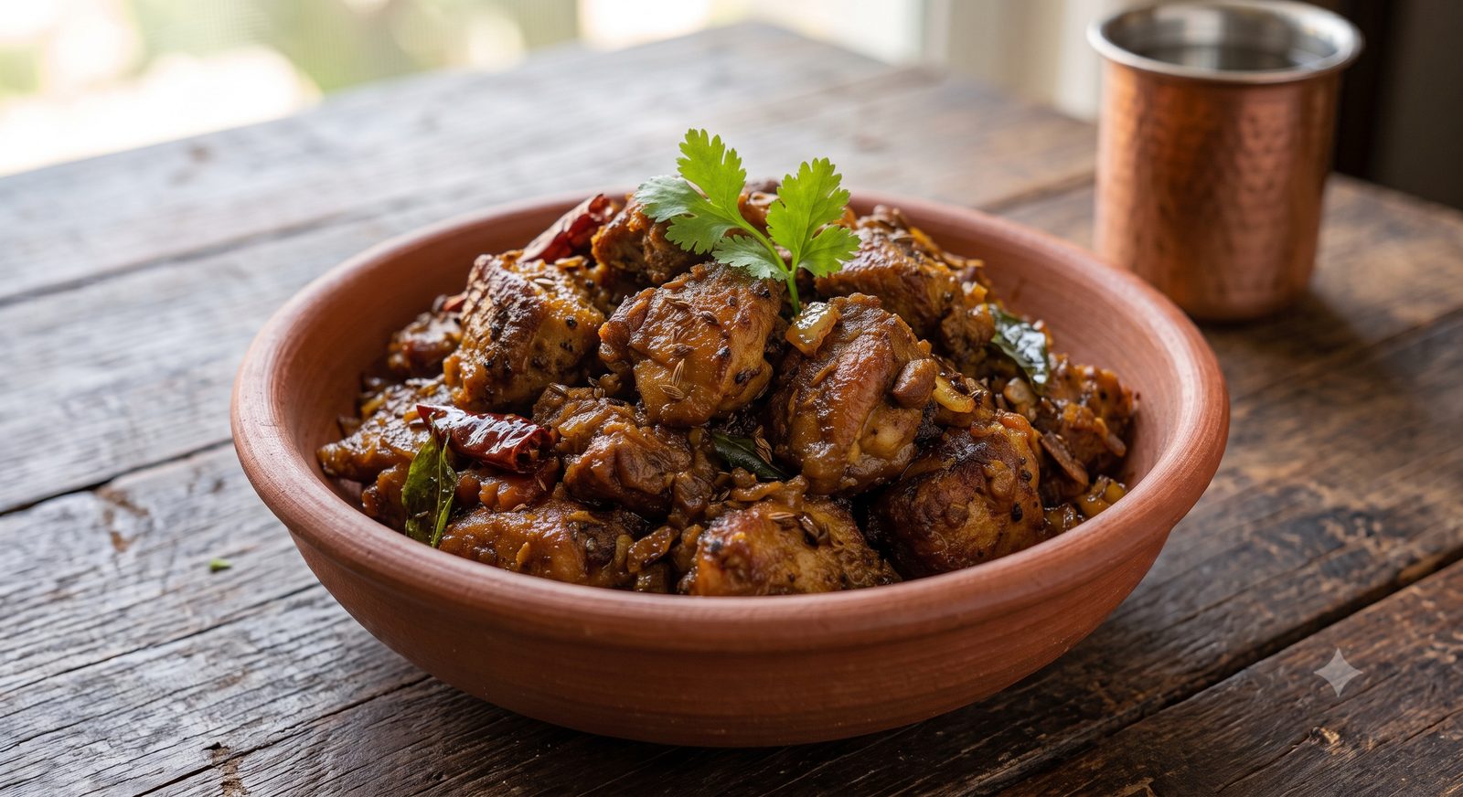 Photo of stir-fried meat served in a clay bowl