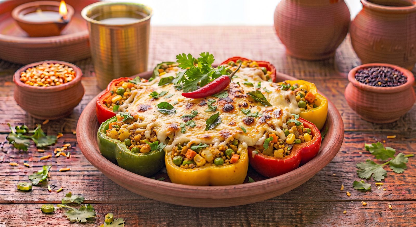 Photo of Stuffed Capsicum served on a plate