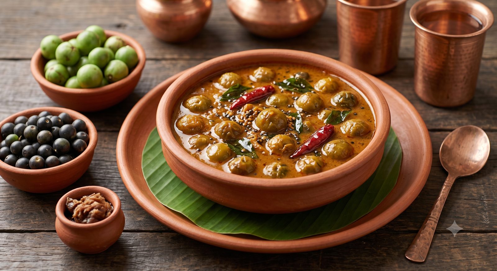 Photo of sundakkai and manathakkali kuzhambu served in a clay bowl