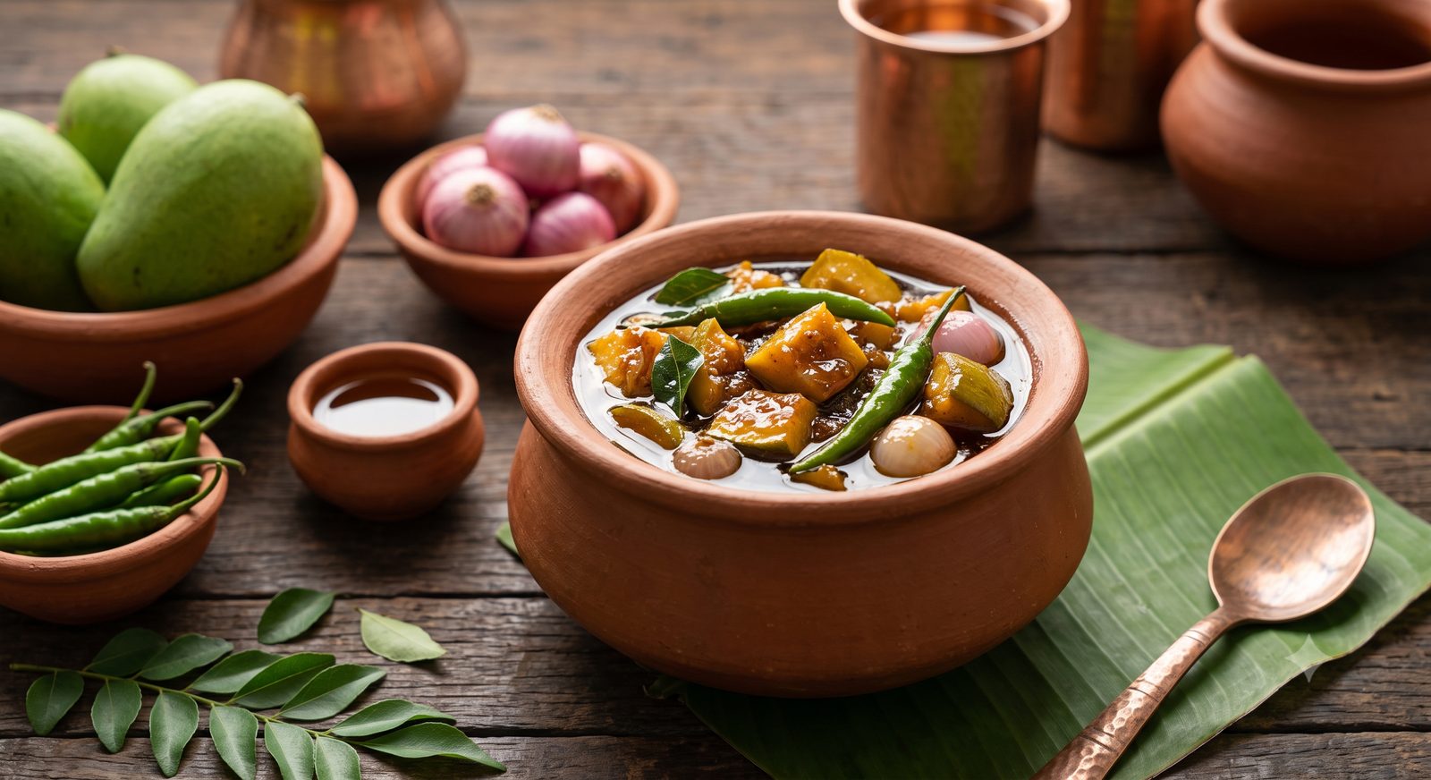 Photo of sweet mango pickle served in a clay bowl