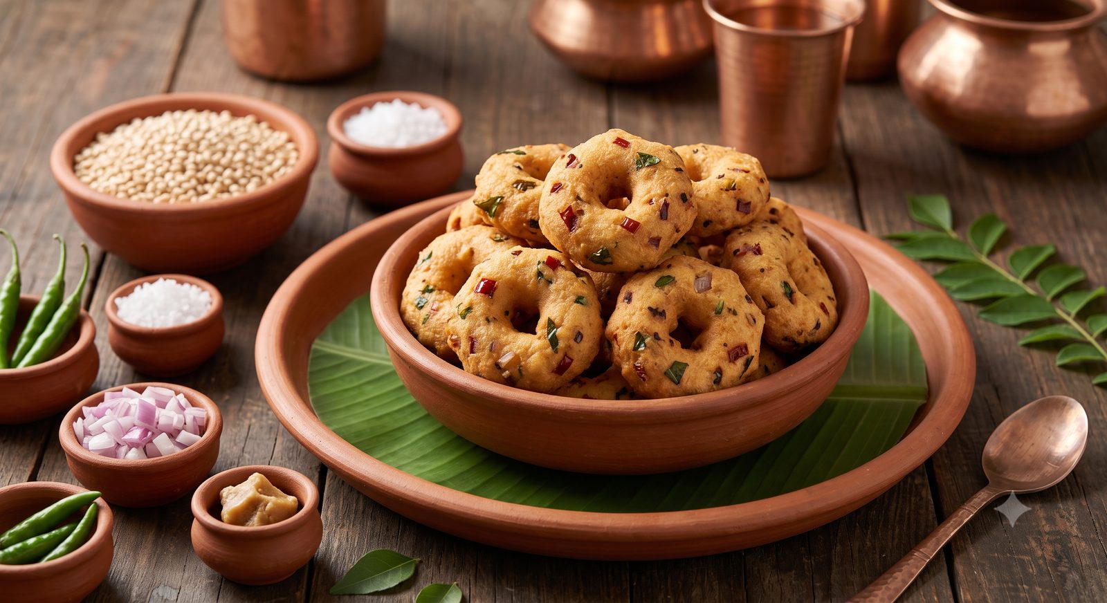 Photo of urad dal vada served on a banana leaf