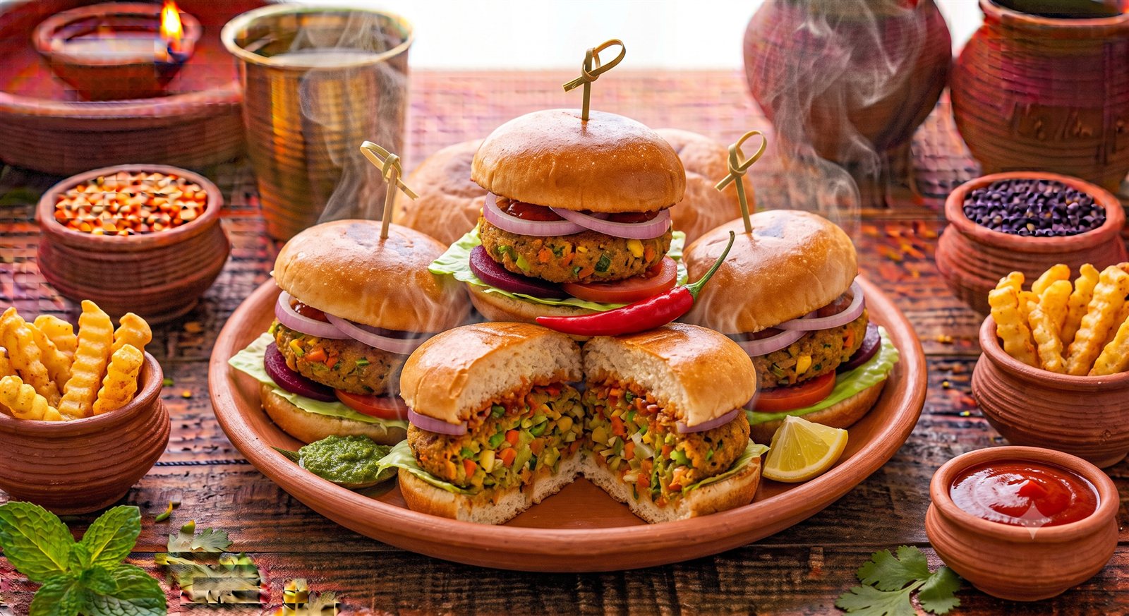Photo of Vegetable Burgers served with fries