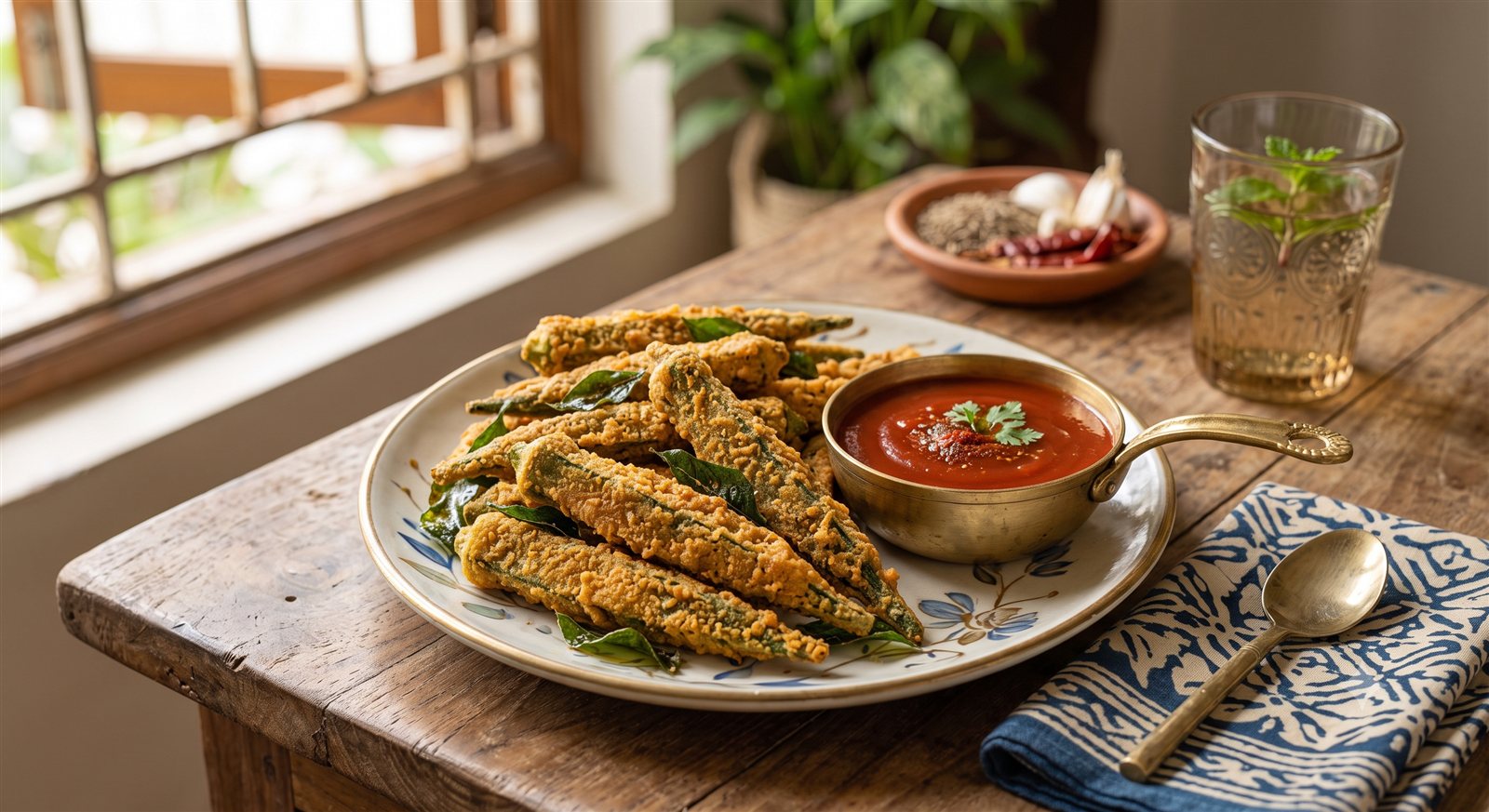 Photo of Deep Fried Ladies Fingers served with tomato sauce