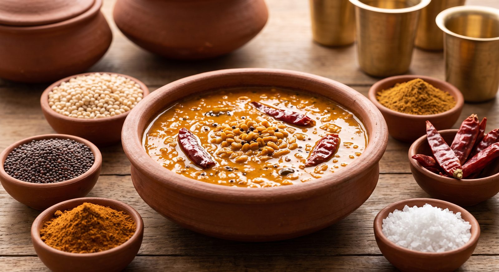 Photo of vendhaya kuzhambu served in a clay bowl