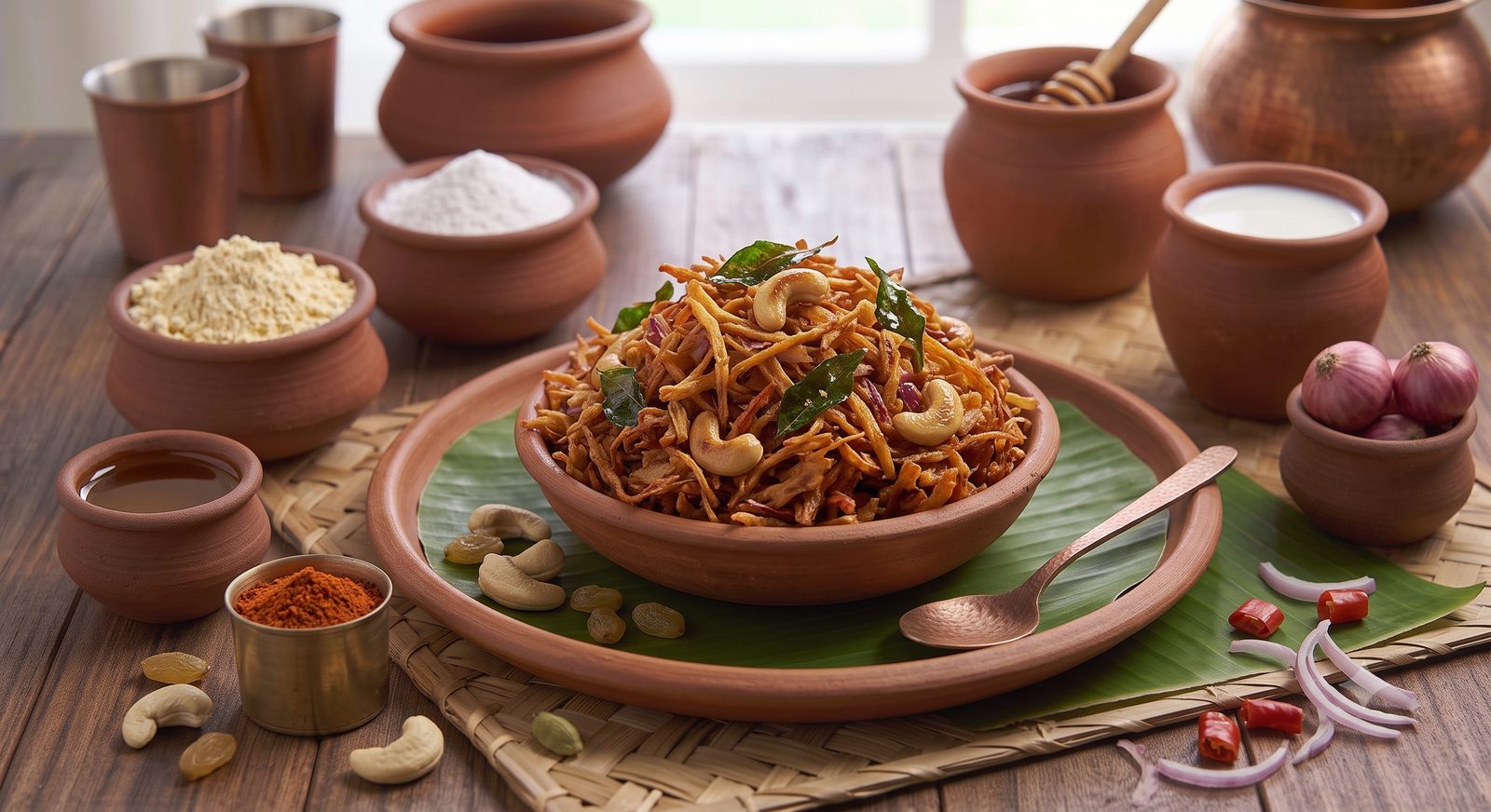 Photo of shredded onion pakoda served in a clay bowl